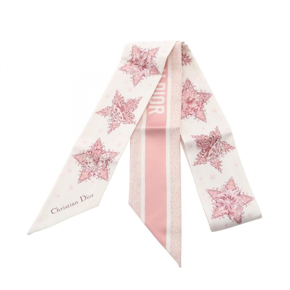 Christian Dior Dior Mitzah LUCKY STAR Ribbon Scarf/Muffler, Silk, Women's, Wh...